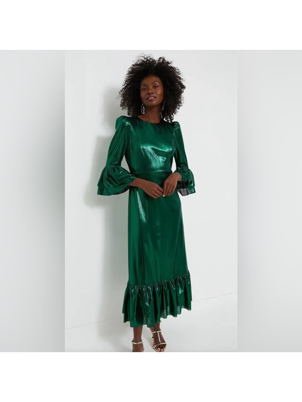 Large Tuckernuck Pomander Place Emerald Crinkle Lurex Lillith Dress
